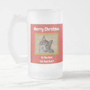 Christmas Best Cat Dad Ever Pet Photo Frosted Glass Beer Mug