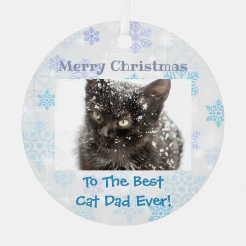 Christmas Best Cat Dad Ever Pet Photo Metal Ornament