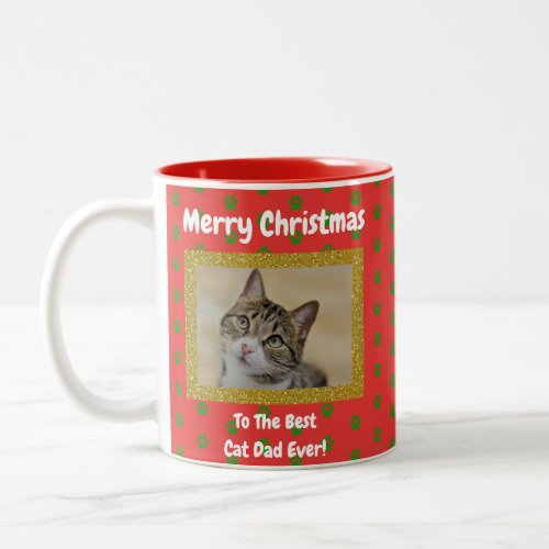 Christmas Best Cat Dad Ever Pet Photo Two_Tone Coffee Mug