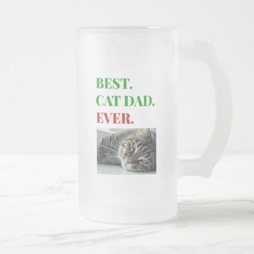 Christmas Best Cat Dad Ever Photo Frosted Glass Beer Mug