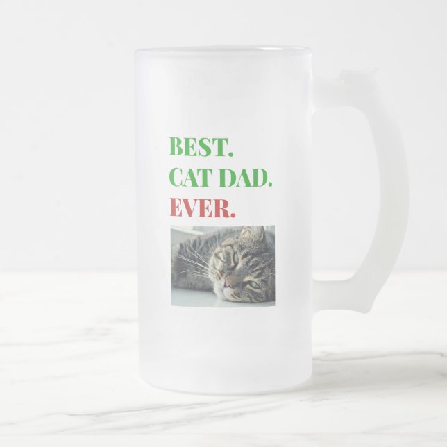 Christmas Best Cat Dad Ever Photo Frosted Glass Beer Mug (Right)