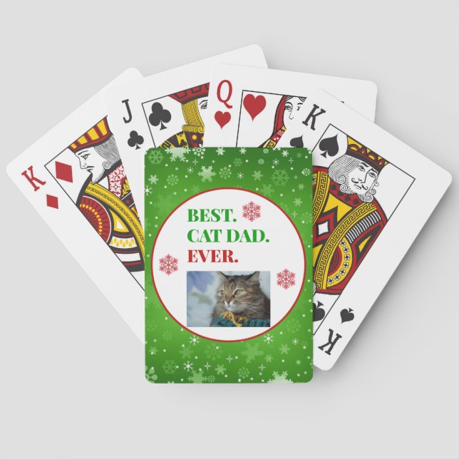 Christmas Best Cat Dad Ever Photo Poker Cards (Back)