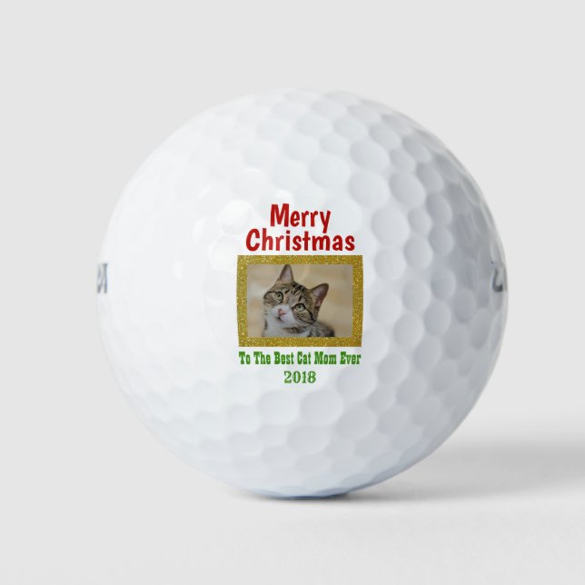 Christmas Best Cat Mom Ever Pet Photo Golf Balls (Front)