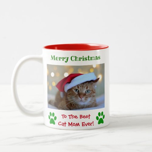 Christmas Best Cat Mom Ever Pet Photo Two_Tone Coffee Mug