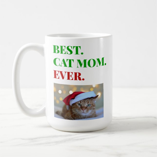 Christmas Best Cat Mom Ever Photo Coffee Mug (Left)