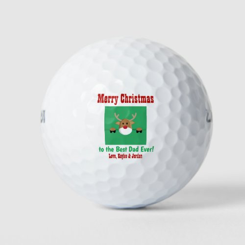 Christmas Best Dad Ever Kids Name Reindeer Golf Balls