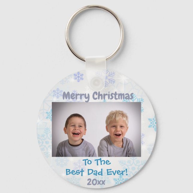 Christmas Best Dad Ever Kids Photo Year Keychain (Front)