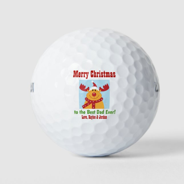 Christmas Best Dad Ever Name Reindeer Golf Balls (Front)