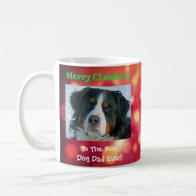 Christmas Best Dog Dad Ever Custom Pet Photo Coffee Mug (Left)