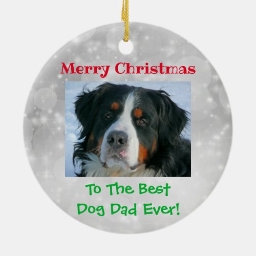 Christmas Best Dog Dad Ever Pet Photo Ceramic Ornament