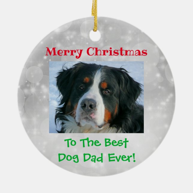 Christmas Best Dog Dad Ever Pet Photo Ceramic Ornament (Back)