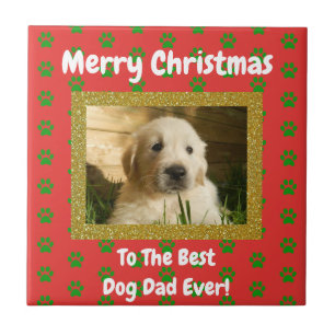 Christmas Best Dog Dad Ever Pet Photo Ceramic Tile