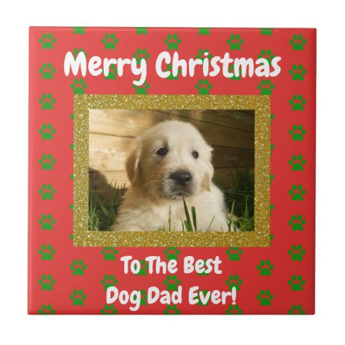 Christmas Best Dog Dad Ever Pet Photo Ceramic Tile