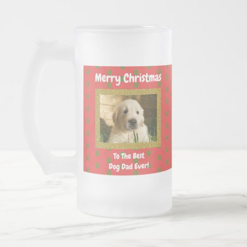 Christmas Best Dog Dad Ever Pet Photo Frosted Glass Beer Mug
