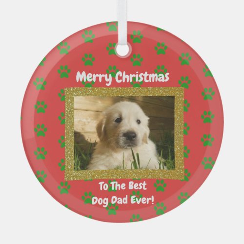 Christmas Best Dog Dad Ever Pet Photo Glass Ornament