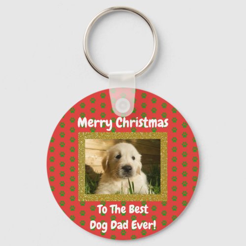 Christmas Best Dog Dad Ever Pet Photo Keychain