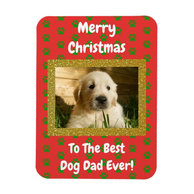 Christmas Best Dog Dad Ever Pet Photo Magnet (Vertical)