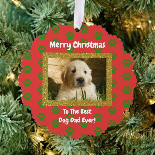 Christmas Best Dog Dad Ever Pet Photo Ornament Card