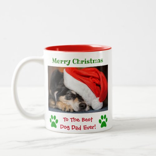 Christmas Best Dog Dad Ever Pet Photo Two_Tone Coffee Mug
