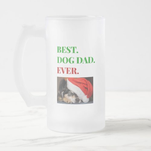 Christmas Best Dog Dad Ever Photo Frosted Glass Beer Mug