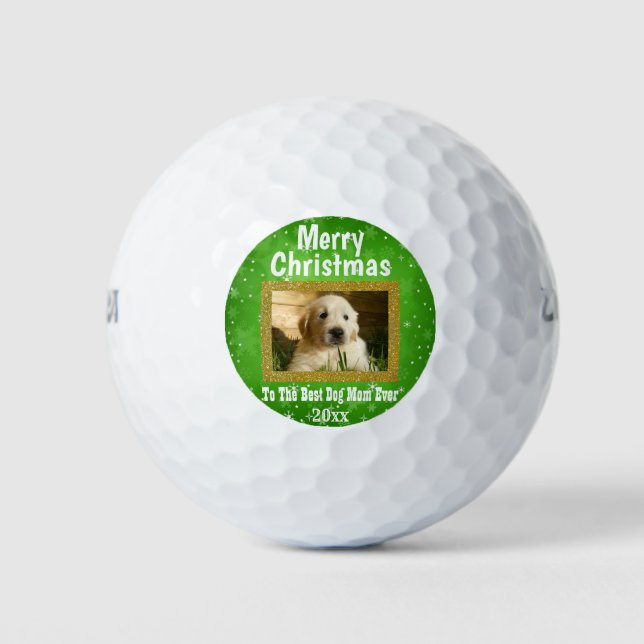 Christmas Best Dog Mom Ever Pet Custom Photo Golf Balls (Front)