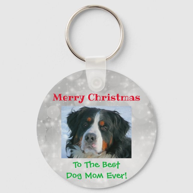 Christmas Best Dog Mom Ever Pet Custom Photo Keychain (Front)