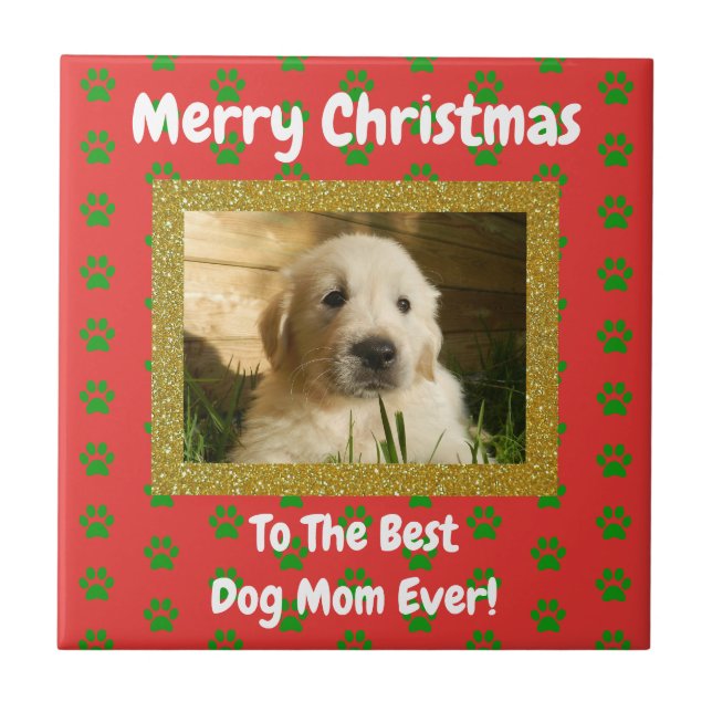 Christmas Best Dog Mom Ever Pet Photo Ceramic Tile (Front)