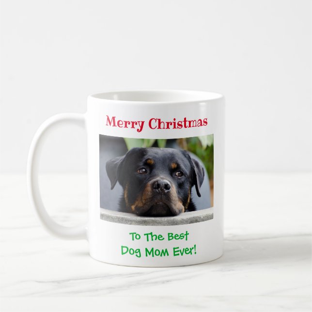 Christmas Best Dog Mom Ever Pet Photo Coffee Mug (Left)