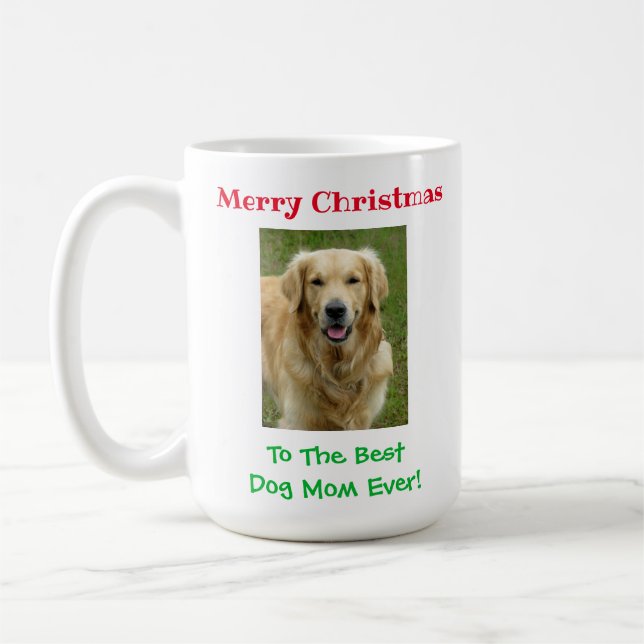 Christmas Best Dog Mom Ever Pet Photo Coffee Mug (Left)