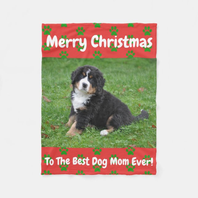 Christmas Best Dog Mom Ever Pet Photo Fleece Blanket (Front)