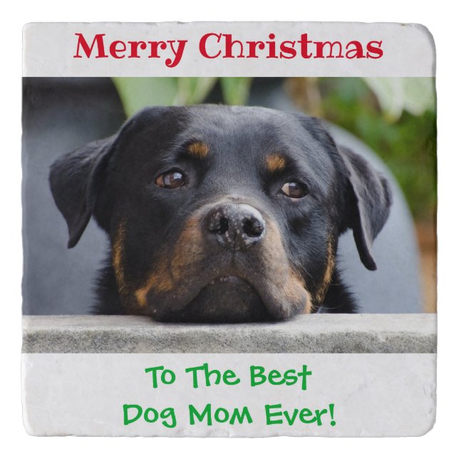 Christmas Best Dog Mom Ever Pet Photo Trivet (Front)