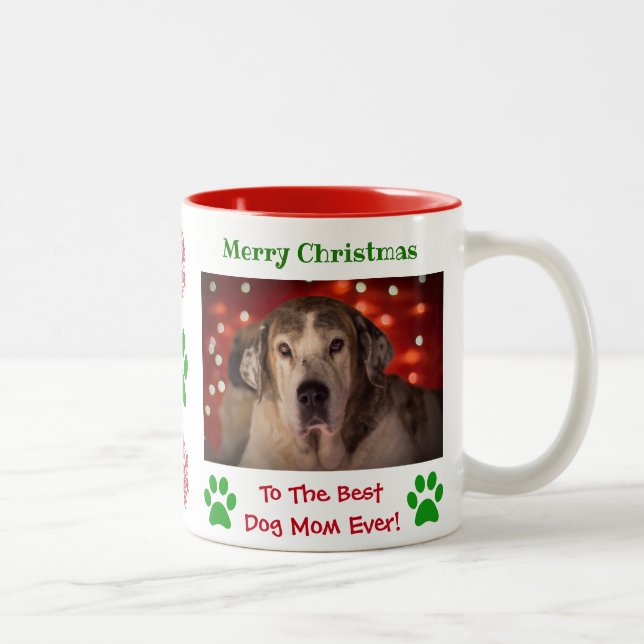 Christmas Best Dog Mom Ever Pet Photo Two-Tone Coffee Mug (Right)