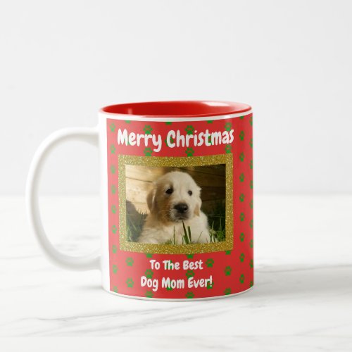 Christmas Best Dog Mom Ever Pet Photo Two_Tone Coffee Mug