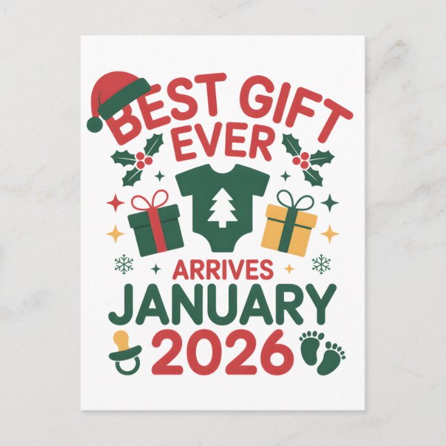 Christmas Best Gift Arrives January 2026 Couples Announcement Postcard (Front)