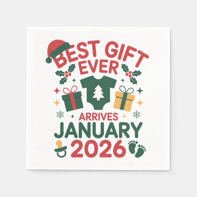 Christmas Best Gift Arrives January 2026 Couples Napkins (Front)