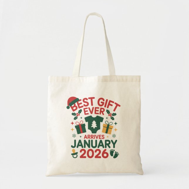 Christmas Best Gift Arrives January 2026 Couples Tote Bag (Front)