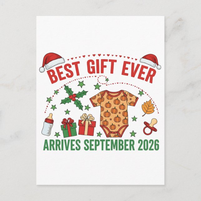 Christmas Best Gift Ever Arrives September 2026   Announcement Postcard (Front)