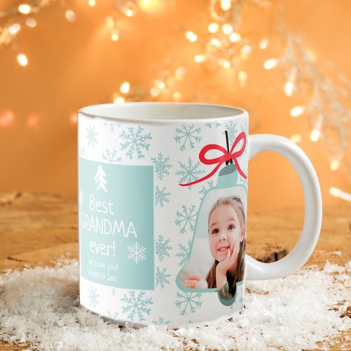 Christmas best grandma bell blue snowflake photo coffee mug