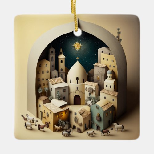 Christmas Bethlehem Illustrated Ornament Whimsical