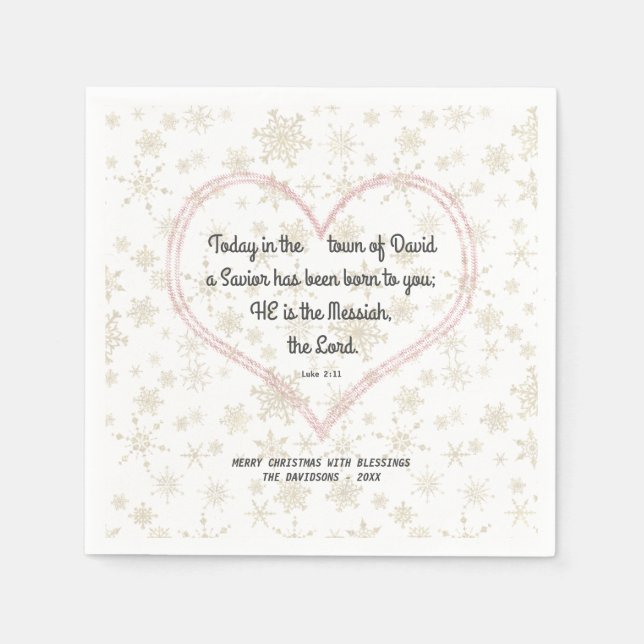 Christmas Bible Verse Messiah Gold Heart Napkins (Front)