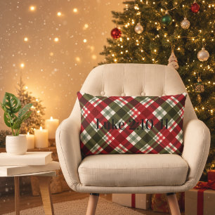 Christmas Bible Verse Red & Green Tartan Plaid Lumbar Pillow