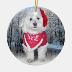 Christmas Bichon Frise Dog Ceramic Ornament