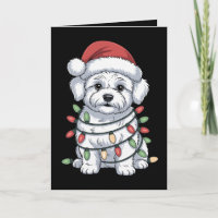 Christmas Bichon Frise Dog Santa Hat Xmas Lights