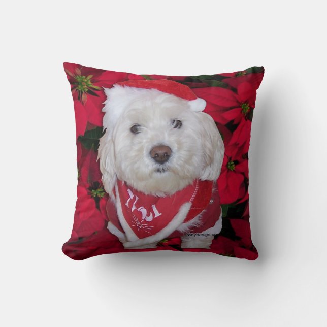 Christmas Bichon Frise Dog Throw Pillow (Front)