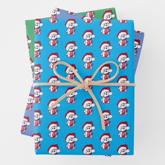 Christmas Bichon Wrapping Paper Set of 3 Sheets (In situ)