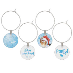 Christmas Biewer Terrier Wine Glass Charm