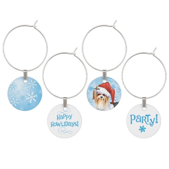 Christmas Biewer Terrier Wine Glass Charm (Staggered)