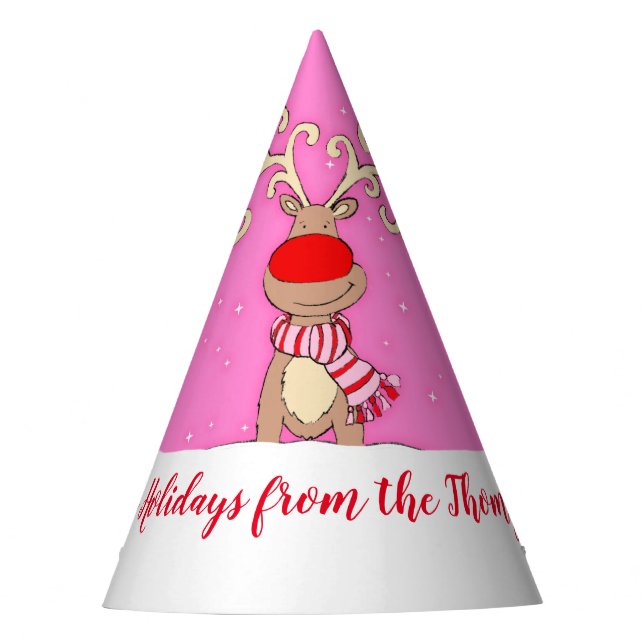 Christmas big antlers reindeer pink name hat (Front)