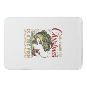 Christmas Big Fish Bass Santa Boat Fishing Bath Mat