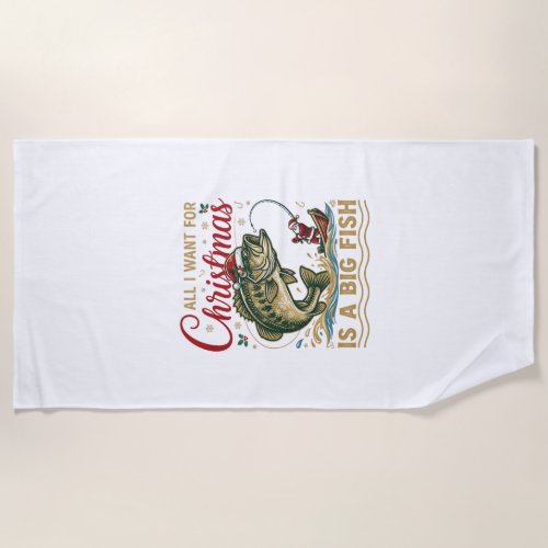 Christmas Big Fish Bass Santa Boat Fishing Beach Towel